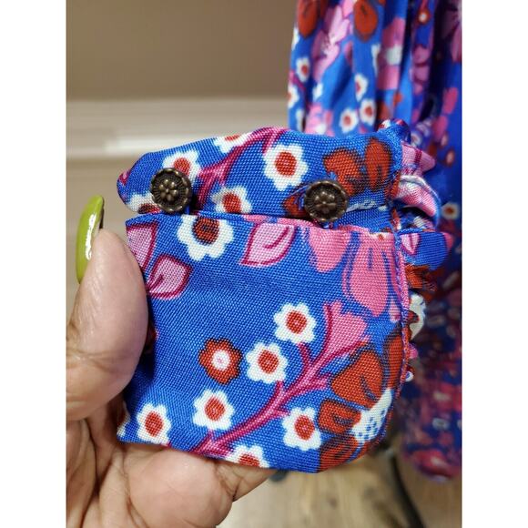 Free People Daisy Jane Mini Dress Botanical Combo Floral Tie Neck Size Small - Picture 6 of 16